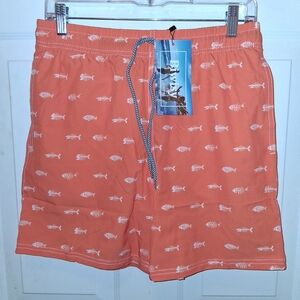 Men's Coral Fish-Print Swim Trunks